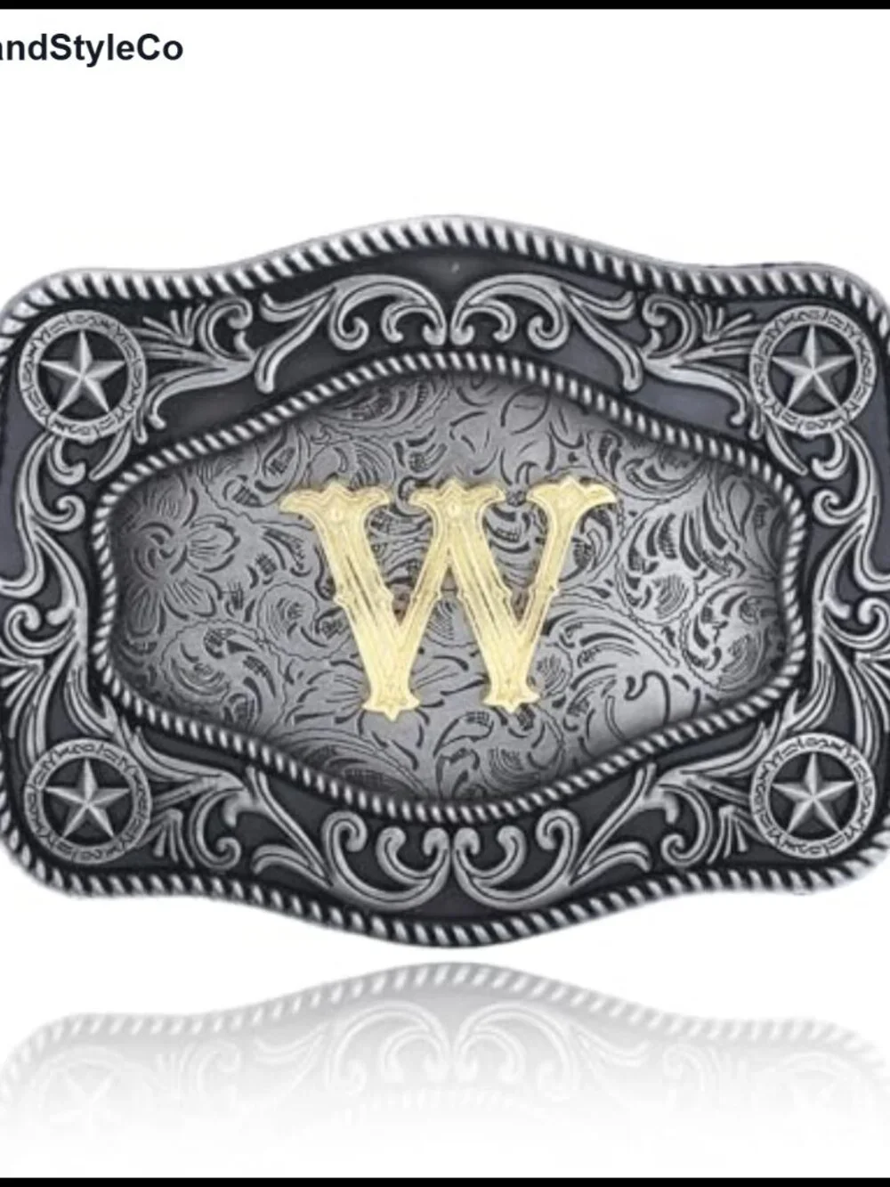 Western Cowboy Belt Buckle with Initial Letter, Zinc Alloy Polished, Quick